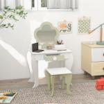 Toucador Crianças com Espelho e Banco Toucador de Maquilhagem para Crianças de 3 - 6 Anos 55x34x87,5 cm Branco e Verde Pastel