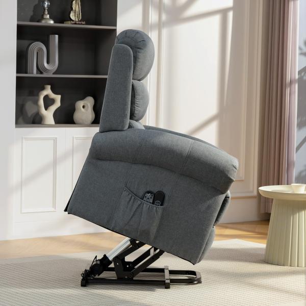 Poltrona Relax Reclinável Elétrica Elevatória com Massagem Vibratória e Calor, Comando à Distância, Cinzento
