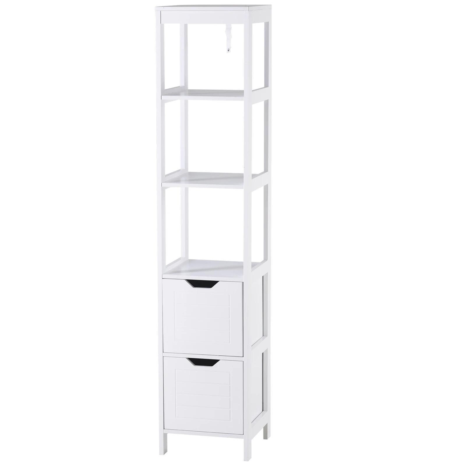Armário de banheiro alto Multiuso 3 prateleiras 2 gavetas 30x30x144 cm Branco