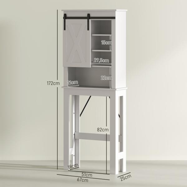 Móvel sobre Sanita com Porta de Correr Estilo Celeiro e 6 Compartimentos Móvel Casa de Banho Rústico 67x25x172 cm Branco
