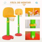 Tabela de Basquetebol Infantil para Crianças acima de 3 anos Altura Ajustável 2 Bolas e Inflador 52,5x44x120 - 160cm Amarelo Verde Vermelho