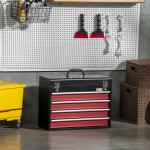 Caixa de Ferramentas de Aço com 4 Gavetas Fechaduras Metálicas Mala de Ferramentas Portátil 51x22x39,5 Preto e Vermelho
