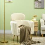 Poltrona Sala de Estar Individual em Borrego com Apoio para a Cabeça e Pés de Metal 71x65x90 cm Creme