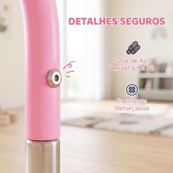 Barra de Ginástica para Crianças com Altura Ajustável em 5 Níveis Anéis e Dobrável 148x105x88 - 128 cm Rosa