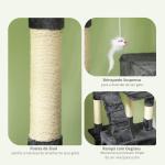 Arranhador para Gatos Grande 49x49x173 cm com Múltiplos Níveis Cavernas e Brinquedos Suspensos Cinza