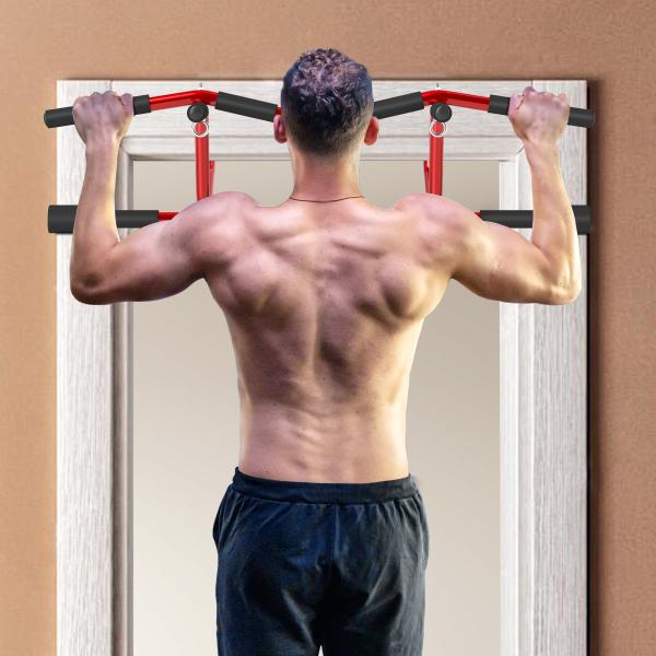 Barra de Elevação Multifuncional Barra de Elevação de Parede Carga 150 kg para Exercícios e Treino Vermelho e Preto