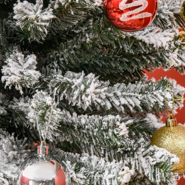 Árvore de Natal Estreita 270 cm com Efeito Neve, 1014 Ramos e Suporte Metálico, Verde e Branco
