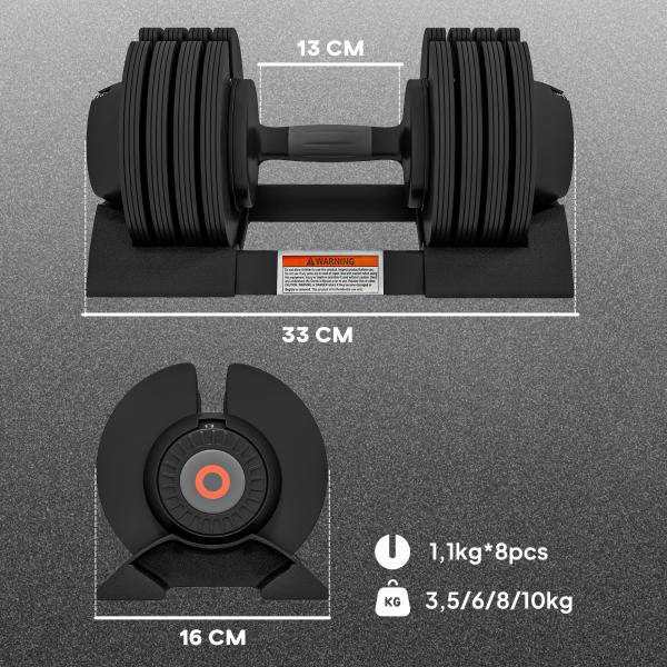 Halteres Ajustáveis 4 em 1 2x10 kg com Ajuste Rápido do Peso, Base de Armazenamento e Pega Antiderrapante para Treino em Casa