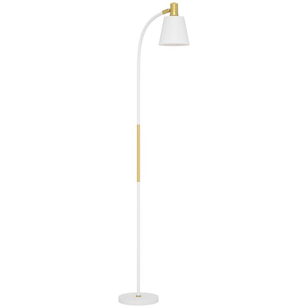 Candeeiro de Pé LED com Altura Ajustável Ecrã Interruptor para Sala de Estar Escritório Quarto 49x21x127 - 160 cm Branco e Dourado