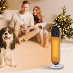 Aquecedor Cerâmico de Torre 1200W/2000W com Controle Remoto Termostato Temporizador de 24h e Sistema Anti - Rolamento para Sala de 20m² 21x21x63,5cm Branco e Preto