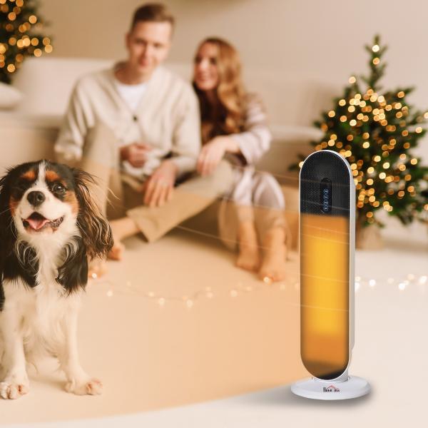 Aquecedor Cerâmico de Torre 1200W/2000W com Controle Remoto Termostato Temporizador de 24h e Sistema Anti - Rolamento para Sala de 20m² 21x21x63,5cm Branco e Preto
