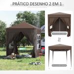 Tenda Dobrável 2x2 m Tenda de Jardim com 4 Paredes Laterais Tecido Oxford 2 Portas 2 Janelas e Bolsa de Transporte Marrom
