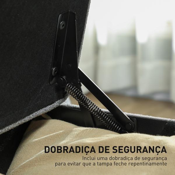 Banco de Armazenamento com 2 Dobradiças de Segurança Tampa Rebatível para Quarto Sala de Estar 120x40x48 cm Cinza Escuro