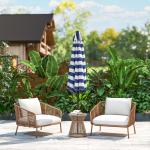 Chapéu de Sol Exterior Ø230 cm com Ângulo Ajustável e Manivela Impermeável Azul e Branco