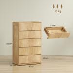 Cómoda de 5 Gavetas para Quarto Moderna Design sem Puxadores para Sala de Jantar Entrada 60x39x100 cm Madeira Natural