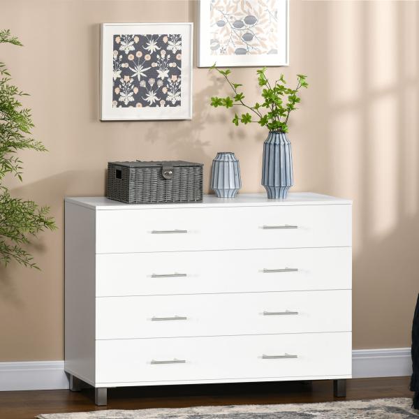 Cómoda com 4 Gavetas Cómoda de Dormitório de Estilo Moderno para Sala de Estar Entrada Corredor 112x38,2x81cm Branco