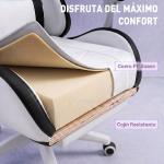 Cadeira Gaming de Couro PU com Altura Ajustável Reclinável 135° e Apoio para os Pés Retrátil 65x65x121 - 129 cm Branco e Preto