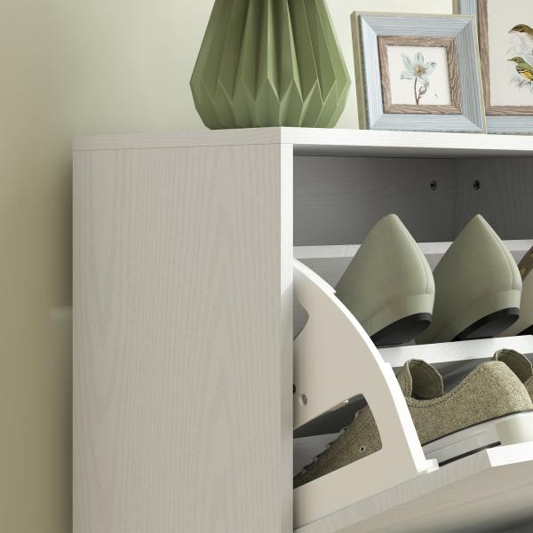 Sapateira Estreita Móvel Sapateira com 2 Gavetas Abatíveis e Prateleiras Ajustáveis para 8 Pares de Sapatos 47x26x85 cm Branco