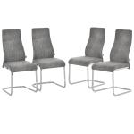 Conjunto de 4 Cadeiras de Sala de Jantar Estofadas em Veludo com Assento Acolchoado e Pés de Metal Cadeiras Cantilever Modernas 45x61x98cm Cinza