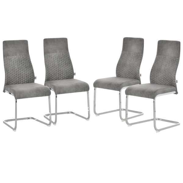 Conjunto de 4 Cadeiras de Sala de Jantar Estofadas em Veludo com Assento Acolchoado e Pés de Metal Cadeiras Cantilever Modernas 45x61x98cm Cinza