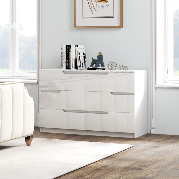 Cómoda com 6 Gavetas Cómoda de Dormitório Moderna com Sistema Anti - Tombo 120x40x75 cm Branco