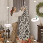 Árvore de Natal Estreita 180 cm Árvore de Natal Nevada com Luzes LED Temporizador 11 Modos de Iluminação Verde