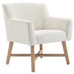 Poltrona de Sala de Estar Estofada em Veludo Poltrona Relax Moderna com Apoio para os Braços Acolchoados Pés de Madeira e Base Cruzada para Dormitório 67x65x74cm Branco Creme