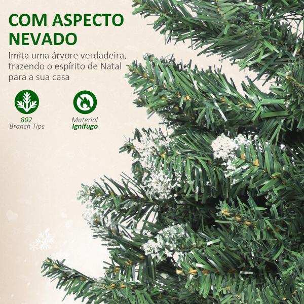 Árvore de Natal 180 cm com Luzes LED 9 Modos de Iluminação 802 Ramos e Neve Artificial Verde
