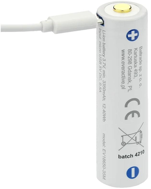 Pilha Lithium 18650 3.7V 3500mAh Recarregável p/ microUSB c/ LED de Estado - everActive