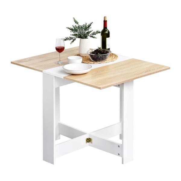 Mesa Sala de Jantar Dobrável Mesa Auxiliar de Cozinha com Laterais Dobráveis Desenho Moderno 103x76x73,5 cm Madeira e Branco