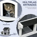 Casa para Gatos de Madeira com Suporte para Flores de 2 Níveis e Teto Asfáltico 96x65x85,5 cm Cinza