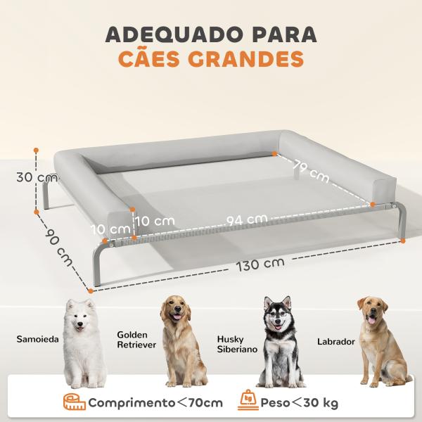 Cama Elevada para Cães com Latertais Amovíveis Cama Elevada para Cães Grandes Portátil com Malha Respirável 130x90x30 cm Cinza Claro