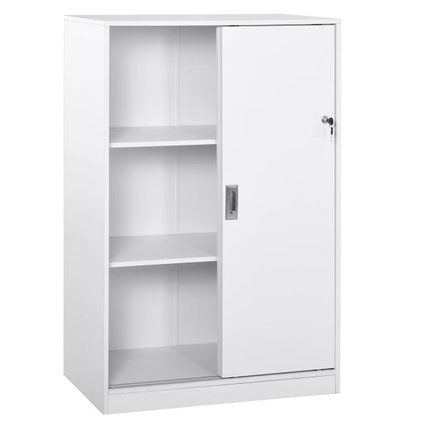 Armário de Escritório com 2 Portas Deslizantes e 3 Prateleiras 80x40x120 cm Branco