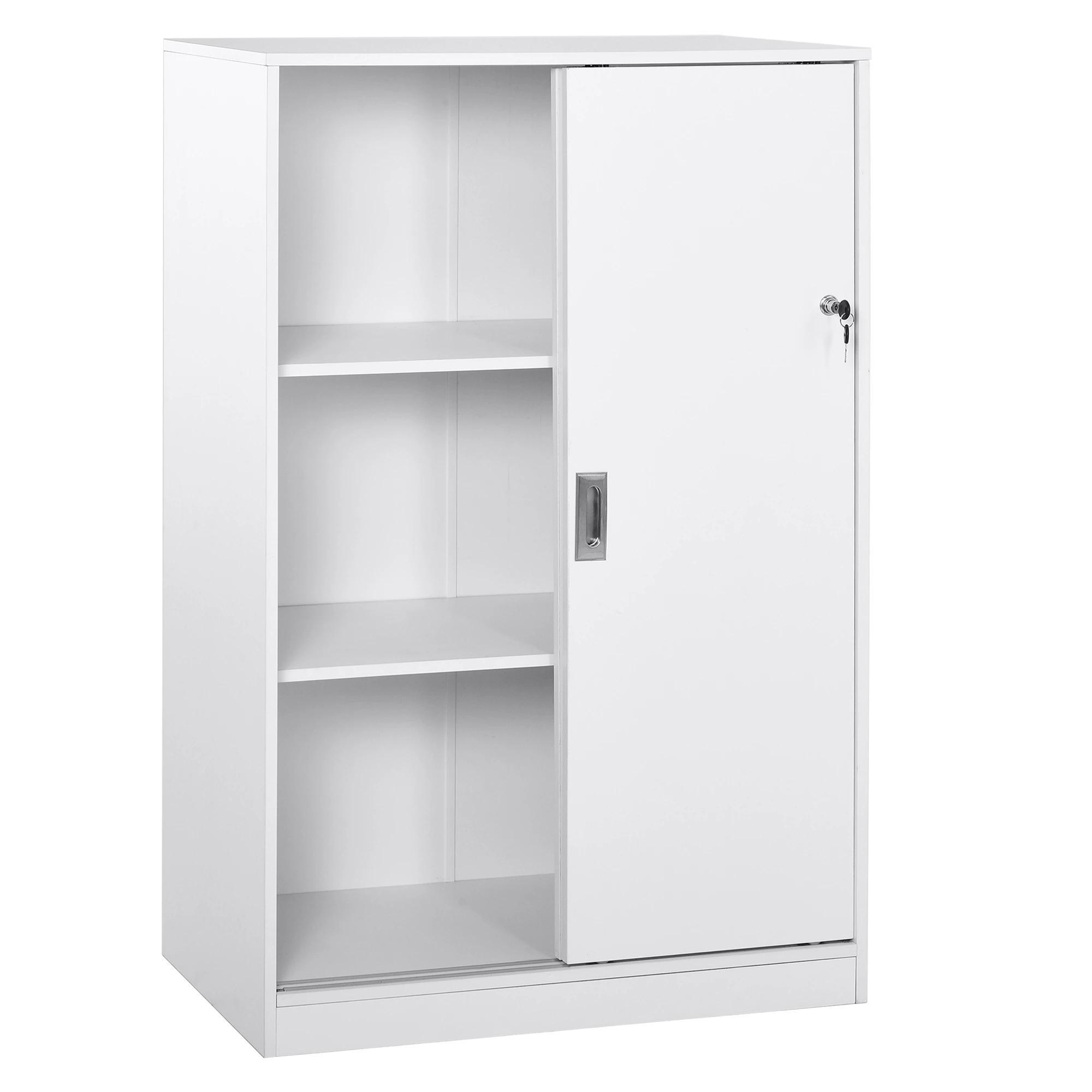 Armário de Escritório com 2 Portas Deslizantes e 3 Prateleiras 80x40x120 cm Branco