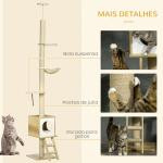 Árvore para Gatos do Chão ao Teto 220 - 260cm com Altura Ajustável Plataformas Rede Caverna Poste de Juta 40x40225 - 285cm Bege