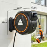 Carretel de Mangueira para Jardim 28+2 m com 12 Modos de Pulverização Bloqueio Automático e Retracção Controlada Suporte Orientável 180° Laranja