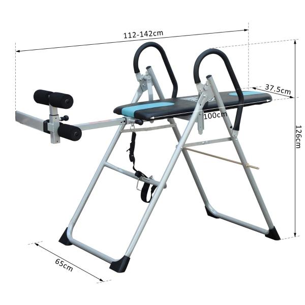 Mesa de Inversão Dobrável com Altura Ajustável entre 147 - 198 cm e Cinto de Segurança 65x112 - 142x126 cm Preto e Azul