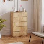 Cómoda de 5 Gavetas para Quarto Moderna Design sem Puxadores para Sala de Jantar Entrada 60x39x100 cm Madeira Natural