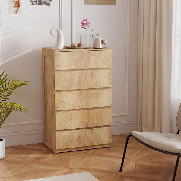 Cómoda de 5 Gavetas para Quarto Moderna Design sem Puxadores para Sala de Jantar Entrada 60x39x100 cm Madeira Natural