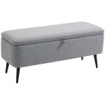 Banco de Armazenamento Estofado em Linho com Tampa Abatível e Pés de Aço Carga Máxima 150kg 101x38,5x44,5 cm Cinza