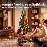 Árvore de Natal Desdobrável 150 cm com 70 Luzes LED, 11 Modos, Comando à Distância e Decoração Incluída, Verde