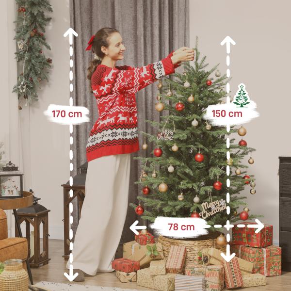 Árvore de Natal Artificial 150 cm com 1186 Ramos Densos Suporte Metálico Dobrável para Interior Verde