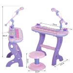 Piano Infantil 37 Teclas Teclado Eletrônico Brinquedo Educacional para Crianças + 3 Anos com Microfone Banco de Luzes e 22 Canções USB/MP3 Karaokê Rosa