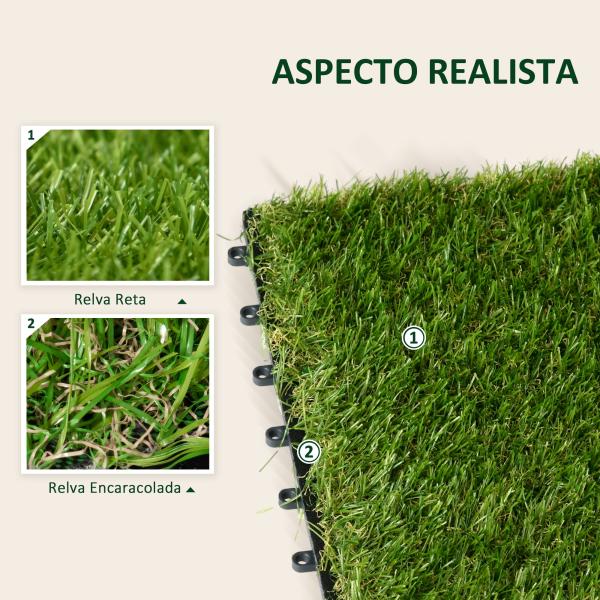 Relva Artificial 30x30cm 10 Peças com Altura de 25mm Alta Densidade 6500 para Exterior Pátio Terraço Verde