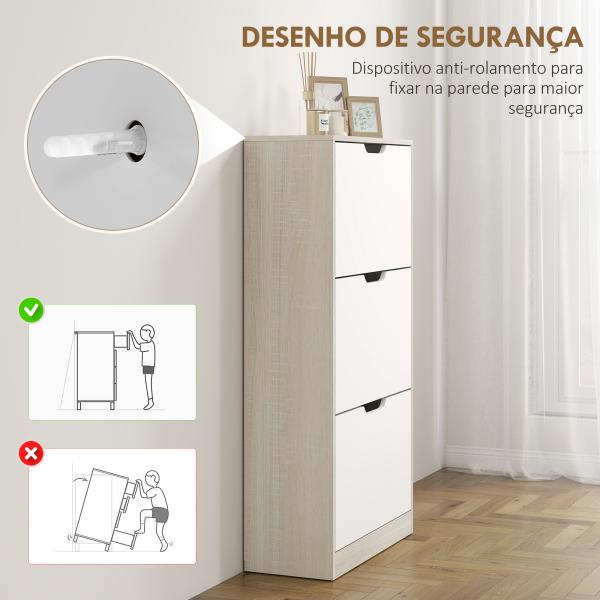 Sapateira de Madeira com 3 Compartimentos Abatíveis com Capacidade para 12 Pares 62,5x26x117,5 cm Branco e Madeira