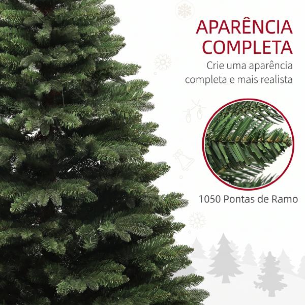 Árvore de Natal Artificial 180 cm com 1050 Ramos e Base de Aço Dobrável, Montagem Rápida, para Interior, Verde