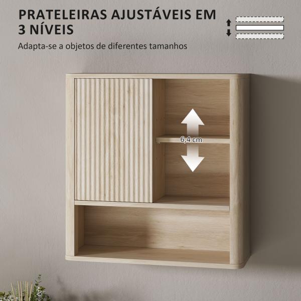 Armário de Casa de Banho de Parede com Prateleiras Ajustáveis Porta Deslizante e Compartimentos 60x20x62 cm Madeira