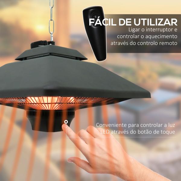 Aquecedor de Teto com Controlo Remoto 1000/2000W 43x43x25 cm