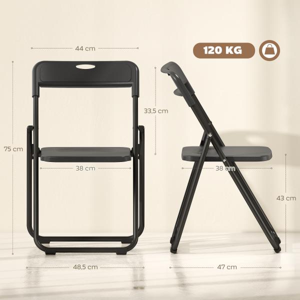 Conjunto de 6 Cadeiras Dobráveis com Encosto Curvo Assento Côncavo com Ventilação 48,5x47x75 cm Preto