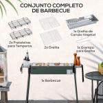 Barbecue a Carvão com 2 Grelhas de Aço Inoxidável Portátil com 2 Prateleiras para Temperos com Ganchos 77x30x70 cm Verde